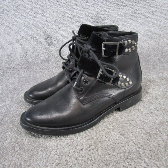 Saint Laurent Booties Womens Size 38.5 Eu 8 Us Western Ankle Black Leather Studd - Picture 4 of 13